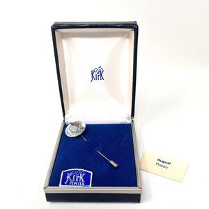 Vintage Kirk Pewter Lapel Stick Pin Etched Flower in Original Box Antique Brooch